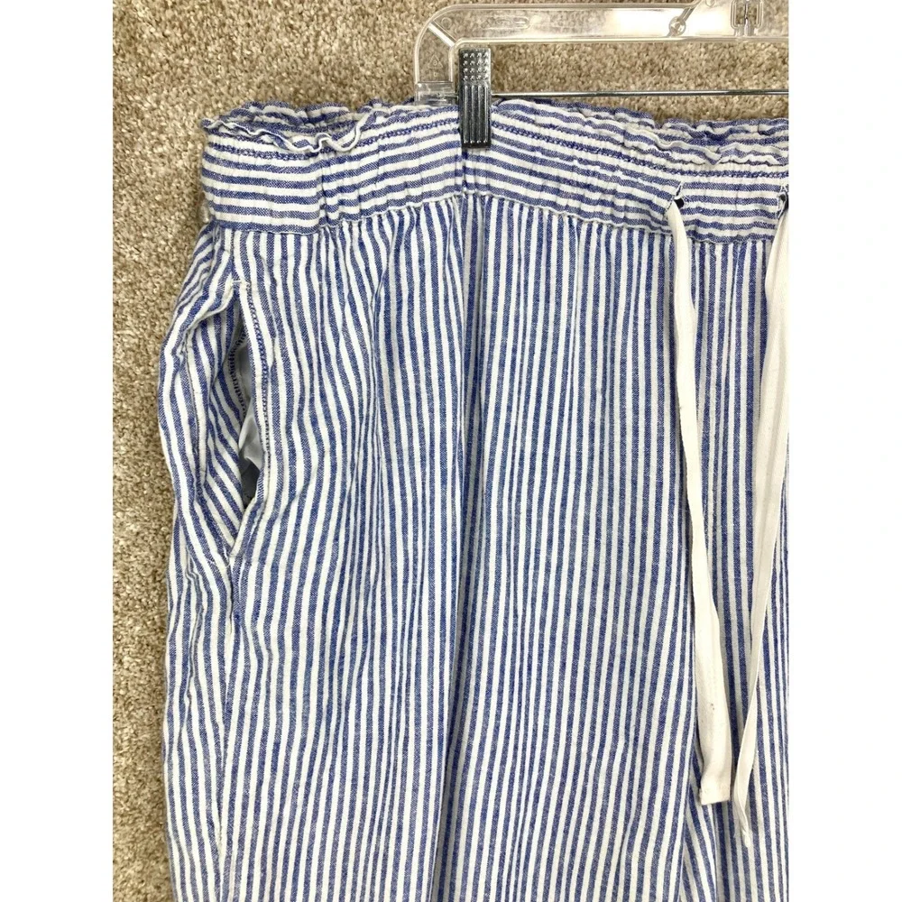 Lane Bryant Striped Linen Wide Leg Pants Womens 28 Blue White Coastal Summe Chic